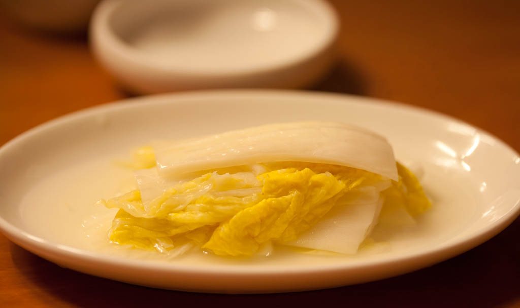 Baek kimchi, pale white cabbage kimchi without chilli