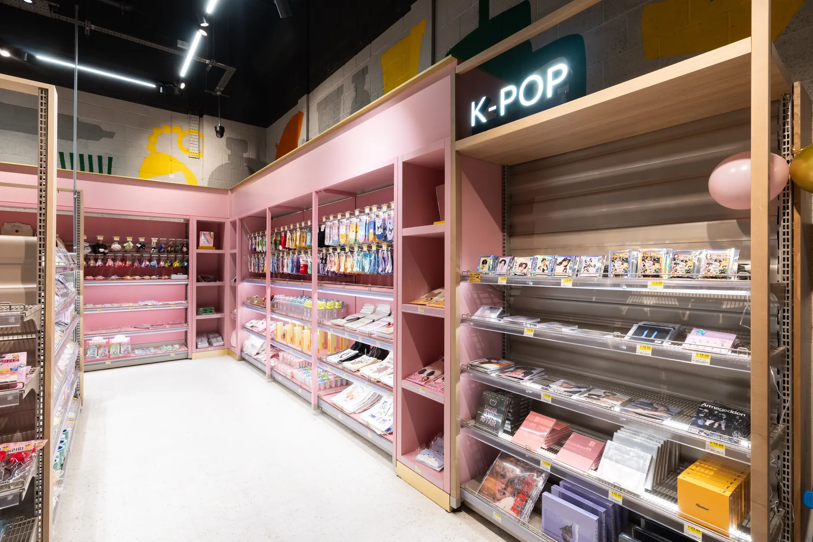 K-pop and gift shelves at Oseyo